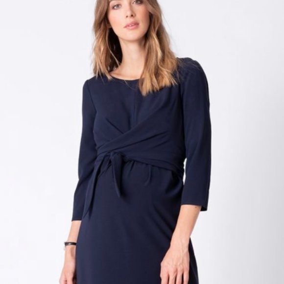 Seraphine Dresses & Skirts - Seraphine Maternity Navy Blue Wrap Detail Maternity & Nursing Dress Size 4